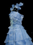 Light Blue Organza Long Ball Gowns Beaded Appliqu¨¦s Tiered Bridal Gowns Cute Quinceanera Dress HZ1024