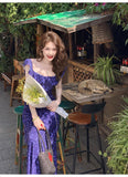Slim Tea Lace Square Neck Ruffle Edge Floral Dress HZ1024