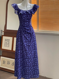 Slim Tea Lace Square Neck Ruffle Edge Floral Dress HZ1024