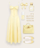 Butter Yellow Spaghetti Strap Tea Length Party Dress Cute Ball Gown 16th Birthday Outfit HZ1024