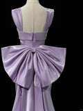 Purple Mermaid Evening Gowns Elegant Satin Square Neck Long Prom Dresses with Bow HZ1024