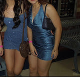 Blue Strapless Sheath Short Homecoming Dress Fashion Sparkly Party Dress Satin 18th Birthday Outfit HZ1024