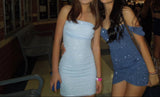 Blue Strapless Sheath Short Homecoming Dress Fashion Sparkly Party Dress Satin 18th Birthday Outfit HZ1024