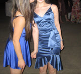 Navy Blue V-neck Sheath Short Homecoming Dress Elegant Party Dress Satin Formal Dress 18th Birthday Outfit HZ1024