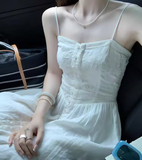 style embroidered single-breasted button white suspender dress HZ1024