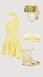 Butter Yellow Halter Neck Ball Gown One Shoulder Short Formal Dress Chiffon Homecoming Dresses Elegant Birthday Outfit Party Dresses HZ1024