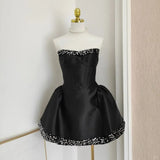Black Strapless Short Ball Gown Sequin Formal Dress Homecoming Dresses Satin Elegant Birthday Outfit Party Dresses HZ1024