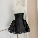 Black Strapless Short Ball Gown Sequin Formal Dress Homecoming Dresses Satin Elegant Birthday Outfit Party Dresses HZ1024