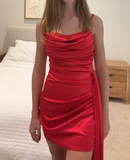 Red Spaghetti Strap Sheath Short Formal Dress Homecoming Dresses Satin Elegant Birthday Outfit Party Dresses HZ1024