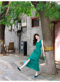 retro floral ruffled temperament waist slit dress HZ1024