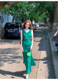 retro floral ruffled temperament waist slit dress HZ1024