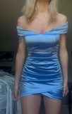 Blue Off Shoulder Bodycon Short Formal Dress Satin Homecoming Dresses Elegant Birthday Outfit Party Dresses HZ1024