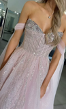 Pink Off-the-Shoulder A-Line Prom Dresses Glitter Tulle Evening Gowns Sweet 18th Birthday Dress Graduation Dress HZ1024