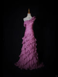 Purple One Shoulder Formal Dress Mermaid Chiffon Evening Gowns Stunning Prom Dresses HZ1024