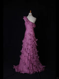 Purple One Shoulder Formal Dress Mermaid Chiffon Evening Gowns Stunning Prom Dresses HZ1024