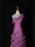 Purple One Shoulder Formal Dress Mermaid Chiffon Evening Gowns Stunning Prom Dresses HZ1024