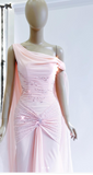 Pink Formal Dress Boat Neck Sheath Evening Gowns Stunning Chiffon Beaded 18th Birthday Dress HZ1024