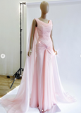Pink Formal Dress Boat Neck Sheath Evening Gowns Stunning Chiffon Beaded 18th Birthday Dress HZ1024