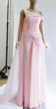Pink Formal Dress Boat Neck Sheath Evening Gowns Stunning Chiffon Beaded 18th Birthday Dress HZ1024