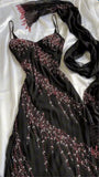 Black Spaghetti Strap Sheath Prom Dresses Elegant Beaded Chiffon Formal Dress Chiffon Evening Gown HZ1024
