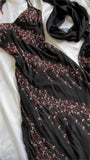 Black Spaghetti Strap Sheath Prom Dresses Elegant Beaded Chiffon Formal Dress Chiffon Evening Gown HZ1024