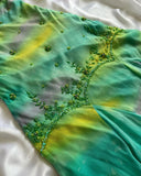 Gradient Green Halter Sheath Prom Dresses Elegant Beaded Chiffon Formal Dress Pool Party Dress Holiday Dress HZ1024
