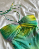 Gradient Green Halter Sheath Prom Dresses Elegant Beaded Chiffon Formal Dress Pool Party Dress Holiday Dress HZ1024