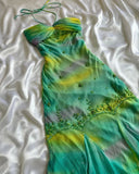 Gradient Green Halter Sheath Prom Dresses Elegant Beaded Chiffon Formal Dress Pool Party Dress Holiday Dress HZ1024