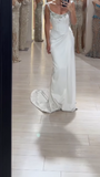 White Sheath Long Prom Dresses Elegant Satin Formal Dress Beaded Trailing Evening Dress HZ1024