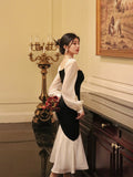 Square Neck Contrast Color Stitching Slim Fishtail Dress HZ1024