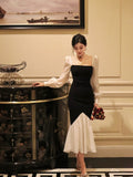Square Neck Contrast Color Stitching Slim Fishtail Dress HZ1024