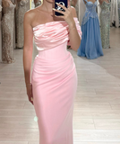 Pink Sheath Long Prom Dresses Elegant Satin One Shoulder Evening Gowns HZ1024