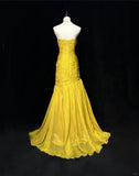 Yellow Mermaid Evening Gowns Strapless Tulle Long Prom Dresses Vintage Formal Dresses HZ1024