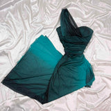 Gradient Jade Sheath Formal Dress One Shoulder Glitter Chiffon Evening Gowns sweet 18th Birthday Dress HZ1024
