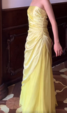 Butter Yellow Sheath Formal Dress Elegant Strapless Satin Chiffon Evening Gowns Beaded Graduation Prom Dresses HZ1024