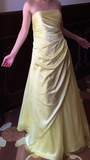 Butter Yellow Sheath Formal Dress Elegant Strapless Satin Chiffon Evening Gowns Beaded Graduation Prom Dresses HZ1024