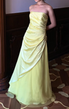 Butter Yellow Sheath Formal Dress Elegant Strapless Satin Chiffon Evening Gowns Beaded Graduation Prom Dresses HZ1024
