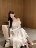 one-shoulder knitted patchwork soft lace slim fishtail dress HZ1024