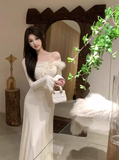 one-shoulder knitted patchwork soft lace slim fishtail dress HZ1024