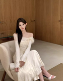 one-shoulder knitted patchwork soft lace slim fishtail dress HZ1024