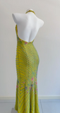 Yellow Memaid Formal Dress Elegant Beaded Halter Evening Gowns Backless Graduation Dress HZ1024
