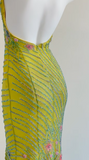 Yellow Memaid Formal Dress Elegant Beaded Halter Evening Gowns Backless Graduation Dress HZ1024