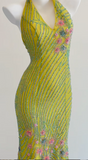 Yellow Memaid Formal Dress Elegant Beaded Halter Evening Gowns Backless Graduation Dress HZ1024