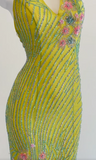 Yellow Memaid Formal Dress Elegant Beaded Halter Evening Gowns Backless Graduation Dress HZ1024
