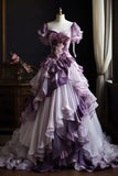Purple Ball Gown Tulle Formal Dress Elegant V-neck Quinceanera Dress Long Prom Dresses HZ1024