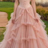 Blush Pink Ball Gown Tulle Quinceanera Dress Sweet 16 Dress Sweetheart Long Prom Dresses HZ1024