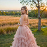 Blush Pink Ball Gown Tulle Quinceanera Dress Sweet 16 Dress Sweetheart Long Prom Dresses HZ1024