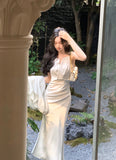 Halter Neck Satin Sling Fishtail Dress HZ1024