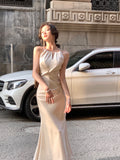 Halter Neck Satin Sling Fishtail Dress HZ1024