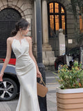 Halter Neck Satin Sling Fishtail Dress HZ1024